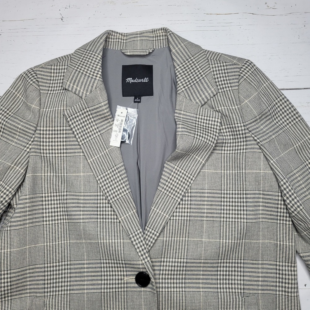 Madewell Dorest Blazer Jacket Galloway Plaid Gray Button Slouchy Oversized Small - Picture 5 of 9